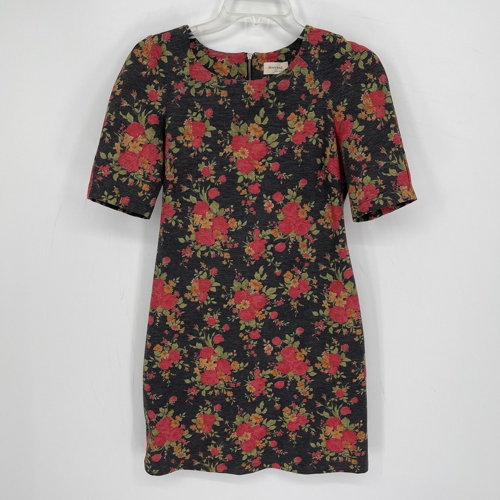 Rhyme Los Angeles Women's Black Floral Textured Short Sleeve Shift Dress Size S